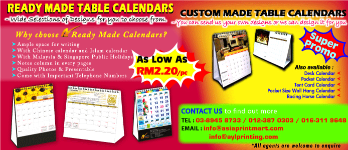 Print Table Calendars | Calenders Printers | Table Calendars Supplier | Calendars Printing Suppliers in Kuala Lumpur | Calendars Printing Services in Malaysia | Table Calendars Printing